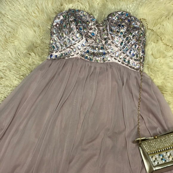 Sequin Hearts Taupe Cocktail Dress Size 5 NWT - Picture 3 of 7